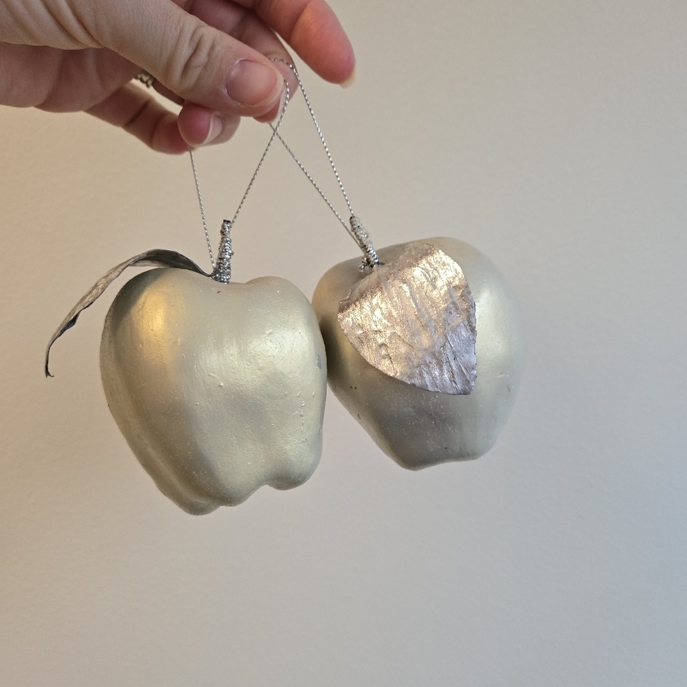 Apple Glitter Irridescent Ornaments Pair Holiday Decor
